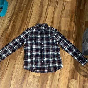 Men's Blue and Red Plaid Shirt